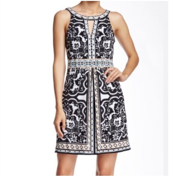 Hale Bob Cute Geometric Upscale Bohemian Print Stretch Dress , Size Small